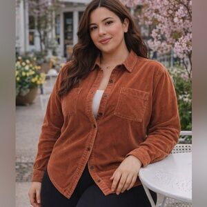 WildFable Wild Whale Corduroy Button Down Shirt XXL Rust Brown Oversized Shacket